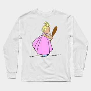 cute little girl pink dress looking in mirror Long Sleeve T-Shirt